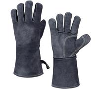 OZERO Gants Cheminée et Barbecue Anti Chaleur | Cuir de Vachette, Manchette Longue pour Poêle à Bois, Four, Soudure et Insert, Gris