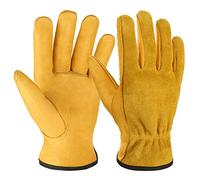 OZERO Gants de travail en cuir, avec poignet, Résistant à la crevaison,Résistant à la déchirure, Résistant au choc, les travaux fermiers, les entrepôts, les constructions, la moto, pour homme et femme