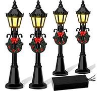 Ozgkee 4 Pcs Noël Mini Réverbère Modèle Banc Miniature Chemin De Fer Train Post Lumière Voie Lanterne Post Lampe Extérieur pour DIY Paysage Fée Jardin Accessoires (A)