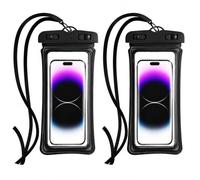 OZGUGU Lot de 2 pochettes universelles étanches IPX8 pour téléphone avec cordon, étui étanche transparent pour téléphone, pour la natation, la plage, le kayak, les voyages, noir