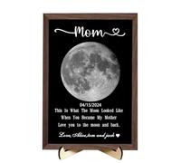 Ozinna Cadre photo personnalisé phase de lune pour maman, cadre d'art lunaire en bois personnalisé avec « This Is What The Moon Looked Like », cadeau d'anniversaire, de fête des mères, de mariage pour