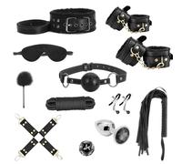 Oziral 15 Pièces Kit de Bondage BDSM - Ensemble de Servitude Érotique pour Adultes - Coffret complet pour Couple - Sex Toys pour Débutants & Initiés - Jeux SM avec Accessoires - Noir
