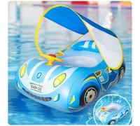 Oziral Bouee pour Bebe Parasol avec UPF50+ Auvent Amovible Siège de Bain pour bébé pour Enfants Piscine Gonflable Bouée de Natation pour bébé Aide à la Natation en Forme de Voiture 18 Moi 4 an Bleu