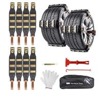 Oziral Chaînes à Neige 8 Pièces Anti-Dérapantes et Réglables pour Pneus 165-255 mm - Facile à Installer, à Picots, pour Voiture, SUV, Camion (noires)