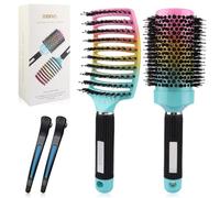 OZKVS Lot de 4 brosses à cheveux en poils de sanglier pour cheveux fins et épais - Brosses rondes et à palette pour le brushing, la définition des boucles et les cheveux mouillés, peignes de voyage