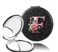 OZLCUA 2pcs Double Sided Flash PU Mirror Washable Space Saving Beauty Cosmetic Tool Pink Butterfly 26 Letter(Black-F)