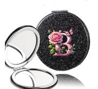 OZLCUA 2pcs Double Sided Flash PU Mirror Washable Space Saving Beauty Cosmetic Tool Pink Butterfly 26 Letter(Black-B)