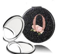 OZLCUA 2pcs Portable PU Double Sided Makeup Mirror Pocket Handheld Mirror Travel Cosmetic Tool Rose Gold Letter(Black-O)