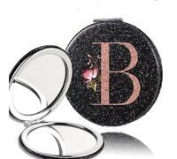 OZLCUA 2pcs Portable PU Double Sided Makeup Mirror Pocket Handheld Mirror Travel Cosmetic Tool Rose Gold Letter(Black-B)