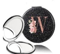 OZLCUA 2pcs Portable PU Double Sided Makeup Mirror Pocket Handheld Mirror Travel Cosmetic Tool Rose Gold Letter(Black-W)