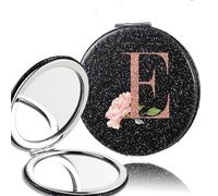 OZLCUA 2pcs Portable PU Double Sided Makeup Mirror Pocket Handheld Mirror Travel Cosmetic Tool Rose Gold Letter(Black-E)