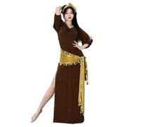 OZLCUA Costume De Danse Orientale Costume de Danse du Ventre for Femmes, Robe Une pièce for Filles, Tenue de Danse Folklorique Brillante, Ensemble de 3 pièces for Belly Dance(Brown,XL)