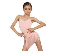 OZLCUA Ensemble de danse latine d'été for filles, haut, jupe à franges, tenue d'entraînement, robe compétition(Pink,XS (140cm))