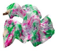 OZLCUA Eventail Tissu Éventails de Danse du Ventre en Soie véritable, 1 pièce/1 Paire, Teints à la Main, Teinture par nouage, Performance Danc Naturelle(Color4,230.0cm 1 Pair)