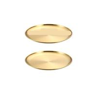 OZLCUA Lot de 2 assiettes à dîner rondes en acier inoxydable, plateau peu profond, doré et argenté, for fruits et viandes(2Pcs 30cm Gold)