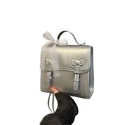 OZLCUA Mini Sac A Dos Sac à dos mignon avec nœud carré, petit sac main en PU de couleur unie, d'école for filles(Silver)