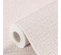 OZLCUA Papier Peint Thermique 3D Self-Adhesive Linen Waterproof Insulation Wallpaper Roughcast Room Wall Decoration Bedroom TV Background Sticker(White-lightpink,50cmX10m)