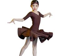 OZLCUA Règles de danse latine Compétition Robe Filles Professionnelle Jupe Standard Internationale(Mid sleeve coffee,150)