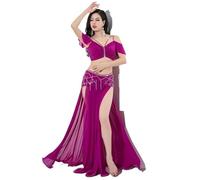 OZLCUA Robe Danse Orientale Tenue de Danse for Femmes, Costume de Danse du Ventre de Groupe, Jupe Longue Extensible, Robes d'entraînement for Filles avec Franges(Purple,M)