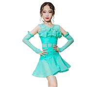 OZLCUA Robe de compétition danse latine for filles, tenue scène for, chacha, tango, rumba, samba(Green,110cm)