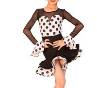 OZLCUA Robe de danse latine à pois et manches longues for filles, tenue compétition, samba, salsa, cha, rumba tango(120)