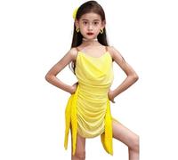 OZLCUA Robe de danse latine rose for filles, robe à franges jaunes, costume performance Cha Rumba, vêtements d'entraînement samba(Yellow,180cm)