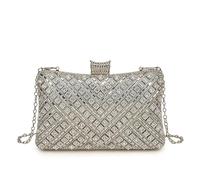 OZLCUA Sac En Strass Sac de soirée style vintage avec perles et strass for femme, pochette à bandoulière chaîne en métal doré, sac luxe paillettes(Silver)