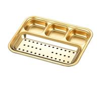 OZLCUA SaucièRe Plateau à 4 compartiments en acier inoxydable 304 for égoutter l'huile, les sauces barbecue et collations. Bac fruits compartimenté for le dîner déjeuner(Golden Drain grid)