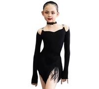OZLCUA Uniforme de danse latine for filles, robe compétition en maille à manches longues, costume fendu, costumes salon for femmes(130)