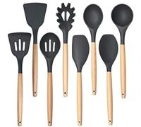 OZLMBERN Ensemble de Cuisine avec Manche en Bois et spatule et ustensiles de Cuisine en Silicone de qualité Alimentaire résistant aux Hautes températures