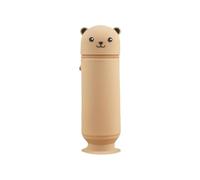 OZLMBERN Little Bear Silicone Pen Holder with Retractable Suction Cup Round Cute Children's Student Pen Case(Brown)