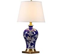 OZLMBERN New Chinese Style Blue and white Ceramic Desk Lamp for Bedroom Bedside Living Room Decoration Lighting Fixtures(Button switch)
