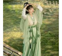 OZMDXKJ Costume De FéE Chinoise pour Femme, Robe Hanfu De La Dynastie Song, Cardigan Long, DéBardeur, Jupe Portefeuille pour Cosplay, ScèNe, Photographie,L,Green