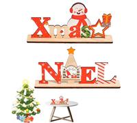 OZNXWRYY décorations de Noël en Bois 3 pièces Rouge et Blanc 22×10 cm Figurines de Père Noël, Bonhomme de Neige et Lettres festives pour Table, étagère ou fenêtre Ambiance chaleureuse et Festive