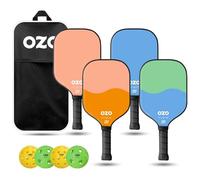 OZO Pickleball - Set de 4 Raquettes + 4 balles + Sac - 2× Spark Raquette Hybride pour débutants + 2× Spark Raquette Contrôle pour débutants + 4 balles (2× intérieur + 2× extérieur)