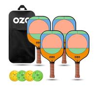 OZO Pickleball - Set de 4 Raquettes + 4 balles + Sac - Jupiter Raquette Puissance pour intermédiaires + 4 balles (2× intérieur + 2× extérieur)