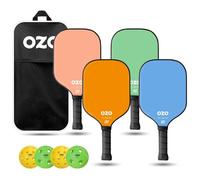 OZO Pickleball - Set de 4 Raquettes + 4 Balles + Sac - Spark Fusion Essence (Raquettes Hybrides pour Débutants) + 4 Balles (2X Intérieur+2X Extérieur) Approuvées par l'USAPA