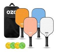OZO Pickleball - Set de 4 Raquettes + 4 balles + Sac - Spark Raquette Puissance pour débutants + 4 balles (2× intérieur + 2× extérieur)
