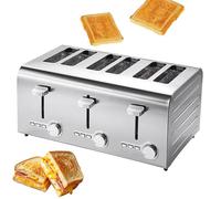 OZPPM Grille-pain à 6 tranches, 7 vitesses réglables, pop-up automatique, acier inoxydable, bac ramasse-miettes amovible, fentes indépendantes et extra larges, fonction congelée/annulation
