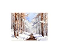 OZPWBVY Aquarelle Forêt Impression sur Toile-Route Arbre Hiver-Abstrait Paysage Tableau-Nature Décoration Murale Salon Chambre 80x105cm Sans Cadre