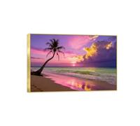 OZPWBVY Cadre Doré Impressions sur Toile Paysage-Nuages pourpres Mer palmiers-Tableau Décoration Murale-Image Muraux Chambre 30x45cm12x18in