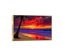 OZPWBVY Cadre Doré Impressions sur Toile Paysage-Nuages rouges Mer Arbre-Tableau Décoration Murale-Image Muraux Chambre 50x75cm20x30in