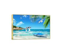 OZPWBVY Cadre Doré Impressions sur Toile Paysage-OiMerux bateau Mer-Tableau Décoration Murale-Image Muraux Chambre 40x60cm16x24in