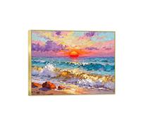 OZPWBVY Cadre Doré Impressions sur Toile Paysage-Vagues Mer Coucher Soleil orange-Tableau Décoration Murale-Image Muraux Chambre 80x105cm31x41in