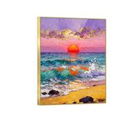 OZPWBVY Cadre Doré Impressions sur Toile Paysage-Vagues Mer Coucher Soleil rouge-Tableau Décoration Murale-Image Muraux Chambre 60x80cm24x31in