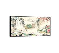 OZPWBVY Chinoiserie Impressions sur Toile Paysage Tableau-Bateau Fleurs Cascade-Nature Image-Cadre Noir Décoration Murale Salon 65x130cm25x51in