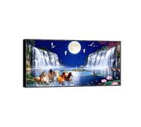 OZPWBVY Chinoiserie Impressions sur Toile Paysage Tableau-Cheval lac Cascade-Nature Image-Cadre Noir Décoration Murale Salon 65x130cm25x51in