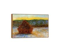 OZPWBVY Claude Monet Célèbre D'art Mural Impression sur Toile Prête à Accrocher-Grainstack Thaw Sunset-Cadre en Bois Tableau Decoration Salon 40x60cm16x24in