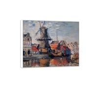 OZPWBVY Claude Monet Célèbre D'art Mural Impression sur Toile Prête à Accrocher-Moulin à vent sur canal-Cadre Blanc Tableau Decoration Salon 50x60cm20x24in