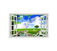 OZPWBVY Fausse Fenêtre Paysage Impression sur Toile-Arc-en-ciel Arbre Prairie-Moderne Affiche-Nature Tableau Murale Décoration Salon 50x80cm Sans Cadre